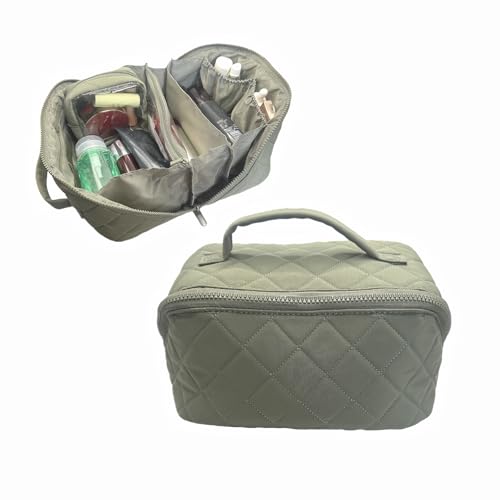 Travel Makeup Bag with 7 Compartments - Lay Flat Cosmetic Organizer
