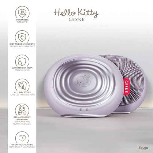 GESKE x Hello Kitty SmartAppGuided Sonic Thermo Facial Brush | 5 in 1 | Skin Cleansing | Cleansing Brush with Thermal Function | Electric Facial Massager