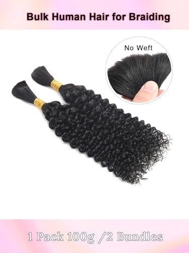 100% Human Braiding Hair for Boho Braids - Curly Bulk 100g