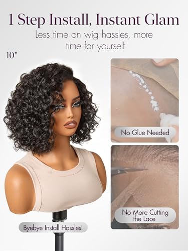 LUVME HAIR 100% Human Hair Water Wave Pixie Wig 10" Glueless HD Lace