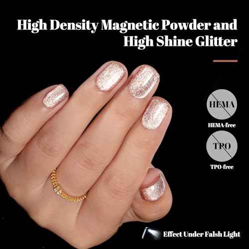 YTD Likomey Cat Eye Gel Nail Polish,Platinum Glitter 15ml Champagne Gold Magnetic Reflective Flash Sparkle Shiny Salon Home Fall Winter UV Color Varnish with Magnet Stick,HEMA Free TPO Free,MY512