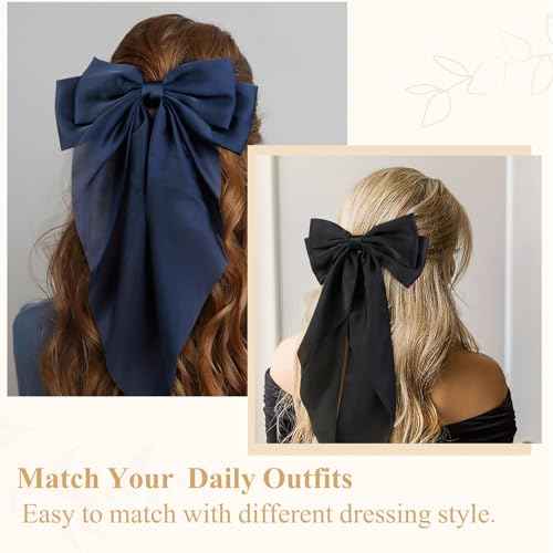 TERSE Hair Bows for Women Big Bows Hair Accessories for Women Girls Cute Oversized Bow Clips with Long Tails Silky Satin Ribbon