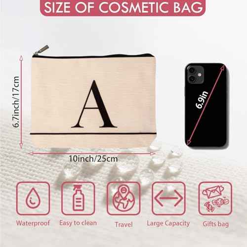 Letter A-Z Initial Personalized Makeup Bags, Birthday Gifts for Women, Monogrammed Gifts for Women Mom Sister Best Friend Bride Bridesmaid, Mothers Day, Christmas, Small Travel Cosmetic Bag (A)
