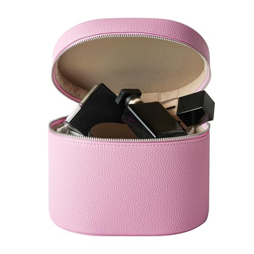 Pink Aesthetic Makeup Bag, Travel Makeup Vanity Case with Divider and Handle, Waterproof PU Leather Cosmetic Organizer Bag, Portable Toiletry Bag for Women(02Pink)