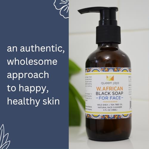 Queen Jaja African Black Soap Face Cleanser 4oz – Natural West African Face Wash for Oily & Acne-Prone Skin