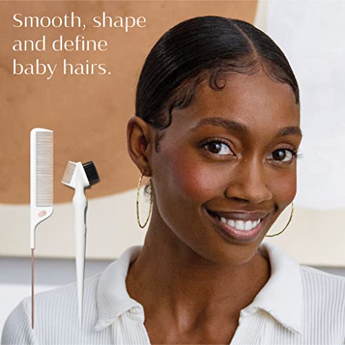 T3 Detail Set with Pintail Comb, Edge Brush, and Teasing Brush, Three-Piece Hair Brush and Comb Set with Premium Vegan Boar Bristles and Flexible Teeth for Smoothing, Detailing, and Styling Edges