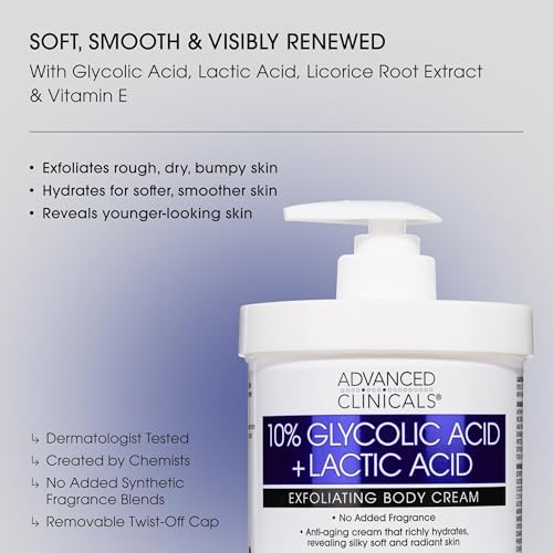 Advanced Clinicals 10% Glycolic & Lactic Acid Body Lotion 16oz Exfoliating Moisturizer