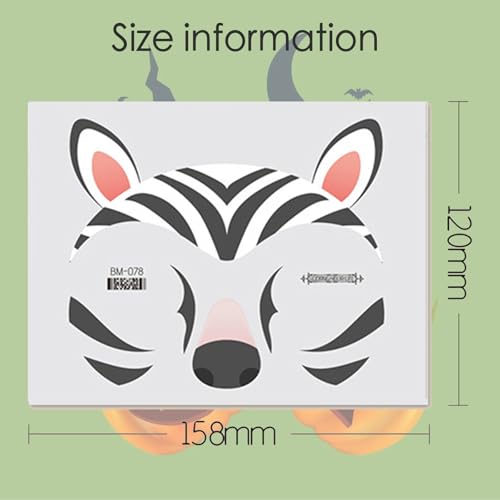 Animal Face Temporary Tattoos - 8 Sheets Halloween Stickers