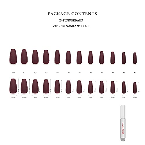 Hypnaughty Press On Nails - Maroon Xtreme & Noir Matte Coffin, Trendy & Salon Quality Reusable Nails With Kit