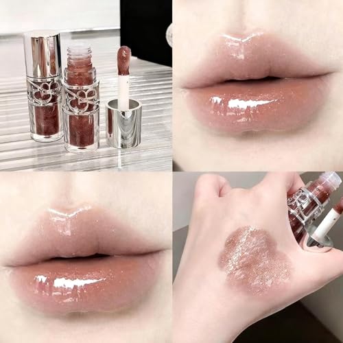 4Pcs Glitter Lip Gloss Set,High Shine Hydrating Long Lasting Non-Sticky Vegan Tinted Formula,Glossy Finish Glass Like Shine Lip Gloss for Women Girls