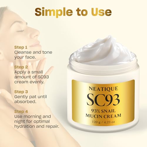 Snail Mucin Cream 93% for Skin Care, Intense Hydration & Dryness, Snail Mucin Moisturizer 120g, Natural Snail Secretion Filtrate & Non-GMO, Fast Absorbing & Non-Sticky, 4.23oz