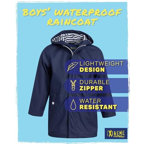 iXtreme Boys Rain Jacket - Lightweight Waterproof Hooded Rain Coat for Boys - Windbreaker Jacket for Outdoor Play & Travel