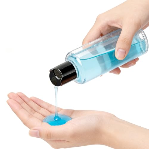 8oz Travel Size Bottles Leak Proof Squeeze Refillable Clear Toiletries and Shampoo Liquid Containers with Black Disc Cap 48 Pack