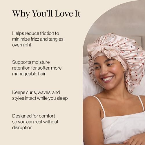 Kitsch XL Satin Hair Bonnet for Sleeping - Adjustable Cherry Print
