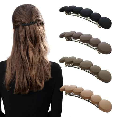 French Hair Barrettes for Women No Slip Not Easy to Break Half Up Medium to Small Hair Barrette Clips for Thin, Short or Fine Hair, 4 Pack