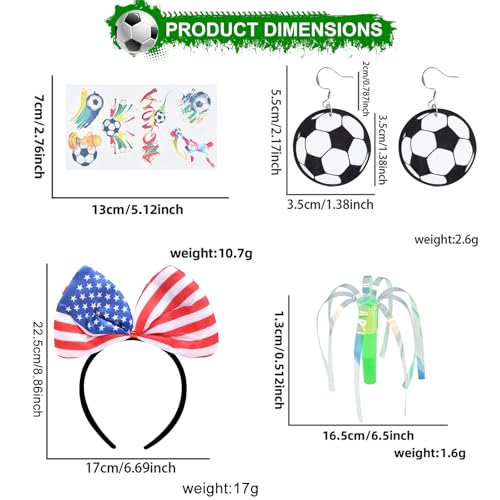Soccer Fan Accessories Set for Adults - Headband, Earrings & Cheer Wand