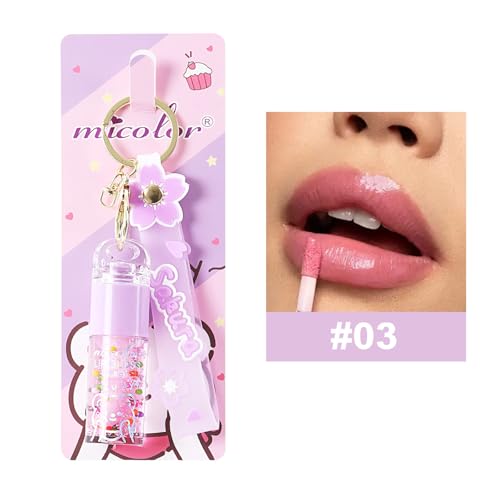 Petansy Keychain Lip Glosses Set, Girls Party Favor Including 3Pcs Assorted Flavors Moisturizing Shimmer Lip Glosses