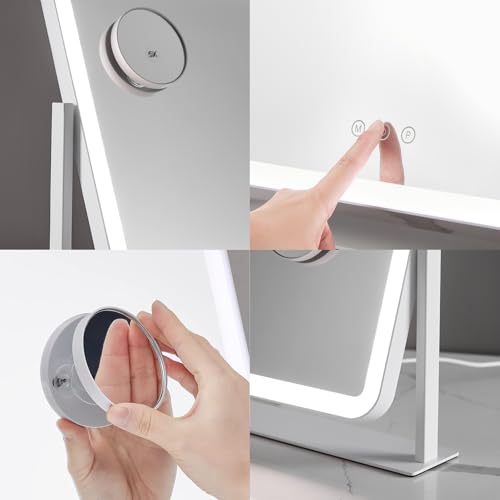 HIEEY Vanity Mirror with Lights, Lighted Makeup Mirror, Three Color Lighting Modes, and 5X Magnification Mirror, Smart Touch Control, 360¡ÆRotation (17.4" x 13.5" White,Gift Box)