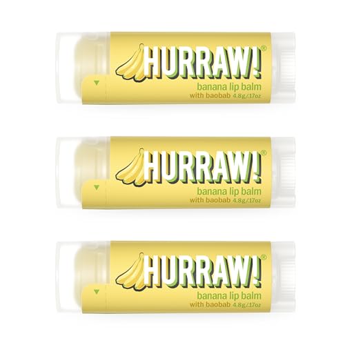 Hurraw! Banana Lip Balm, 3 Pack: Organic, Certified Vegan, Cruelty and Gluten Free. Non-GMO, 100% Natural Ingredients. Bee, Shea, Soy and Palm Free. Made in USA
