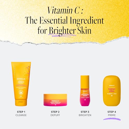 DERMA E Face Primer, Vitamin C Luminous 2-in-1 Brighten & Blur Primer, 1 Fl Oz, Stabilized Vitamin C, Hyaluronic Acid & Aloe Vera, Blurs Appearance of Pores, Wear Under Makeup for All Day Hold