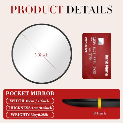 Retro metal compact travel mirror 1x magnification compact portable foldable, used as a compact magnifying glass for wallets and pockets, distortion free folding portable compact mirror (Black)
