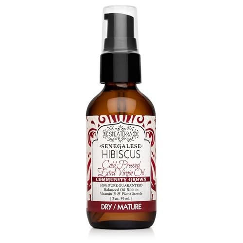 Shea Terra Organics Senegalese Hibiscus Cold Pressed Extra Virgin Oil | Hair Conditioner, Anti-Aging, Vitamin E Oil | Dry/Mature Skin Types - 2 oz