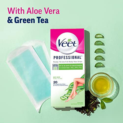 Veet Full Body Waxing Kit for Dry Skin, 20 Strips