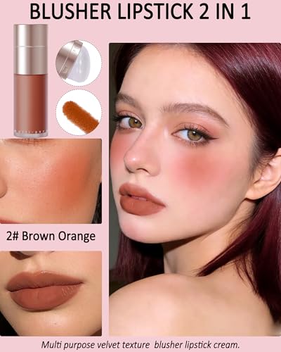 Cream Blush Stick with Silicone Brush – Matte Finish, Cheeks & Lips
