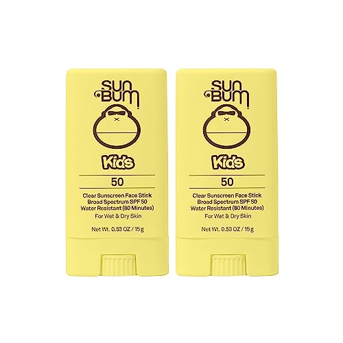 Sun Bum Kids SPF 50 Clear Sunscreen Face Stick | Wet or Dry Application | Hawaii 104 Reef Act Compliant (Octinoxate & Oxybenzone Free) Broad Spectrum UVA/UVB Sunscreen | 0.53 oz (Pack of 2)