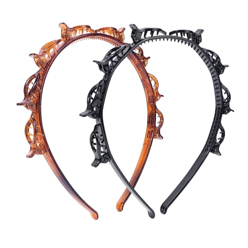2 Pack Twisty Braid Headband with 8 Mini Clips