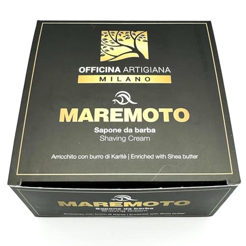 Officina Artigiana Milano, Maremoto Shaving Soap 150ml ? Luxury Italian artisan wet shaving soap with 46% wellness oils & shea butter ? aquatic ozonic marine scent ? vegan skincare