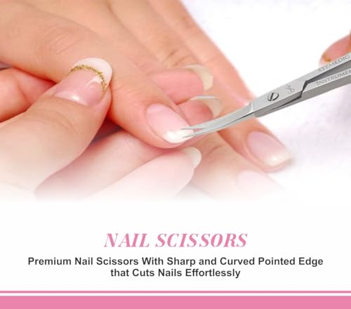 Stemedic Instruments Curved Nail & Eyebrow Scissors Silver with Pink Ring