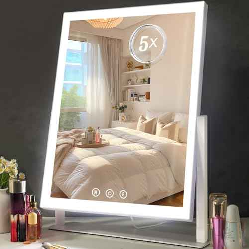 Lighted Makeup Mirror, Hollywood Vanity Mirror with 5X Magnification Mirror, 360¡ÆRotation Touch Control, 3 Color Lighting for Desks Bedroom Dressing Room, Large