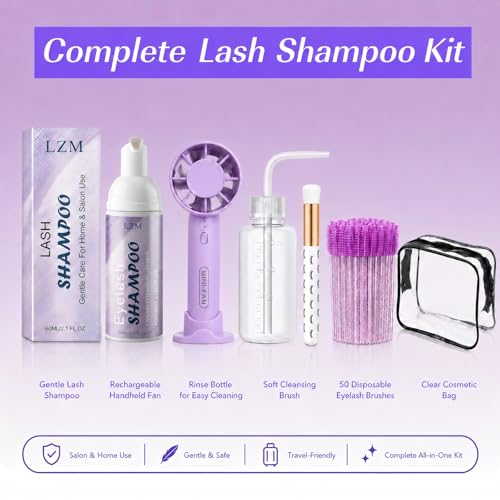 LZM Lash Shampoo Kit - Eyelash Extension Cleaner with Tools