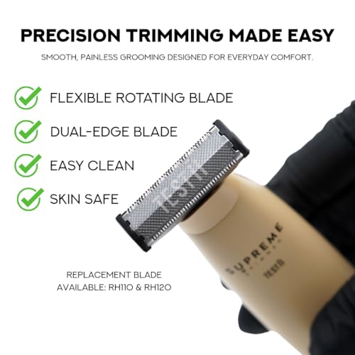 Supreme Trimmer Testii STH120 Men¡¯s Ball Trimmer and Body Groomer, Waterproof Wet Dry Use, Skin-Safe Blade System, USB-C Fast Charging, 90 Min Runtime, Replacement Heads Available
