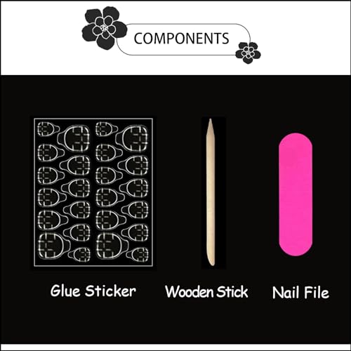 Medium Almond Press On Nails - French Tip Chrome Design False Nails Kit (24Pcs)