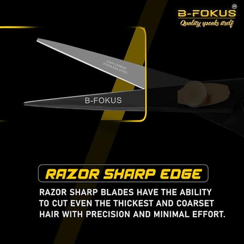 5.5¡± Hair Cutting Scissors for Hair, Mustache & Beard - Black Mustache and Beard Scissors for All Type Facial Hairs, Beard and Mustache Scissors with Pouch, Tweezers, Beard Comb and Mustache Comb.