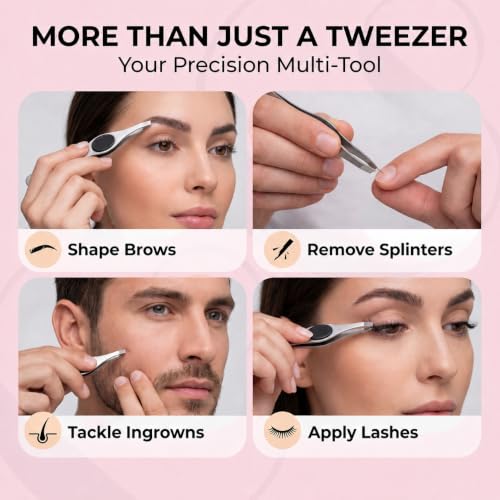 CoCo's Facial Hair Tweezers - Slant Tip Eyebrow Tweezers Silver/Black