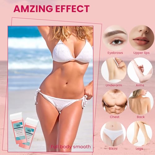 Wax Roller Kit, 4 Pcs Wax Cartridge Refills, Roll On Waxing for Coarse/Fine Hair Removal, Roller Waxing Kit for Women & Men Sensitive Skin, Hair Removal for Body Hair, Legs Arms at Home Kit