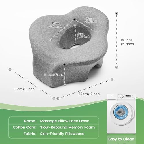 Face Down Pillow Massage Headrest for Bed, Dual Exhaust Holes Memory Foam BBL Massage Pillow for Professional Massage Table Equipment -Dark Grey