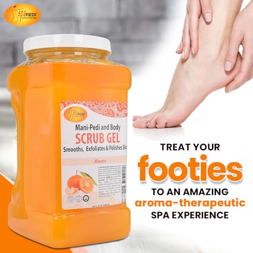Spa Redi Pedi Scrub Gel - Mandarin, Exfoliating, Hydrating & Nourishing, Infused with Hyaluronic Acid, Amino Acids, Panthenol and Comfrey Extract for Glowy Smooth Skin ? 128oz (Gallon)