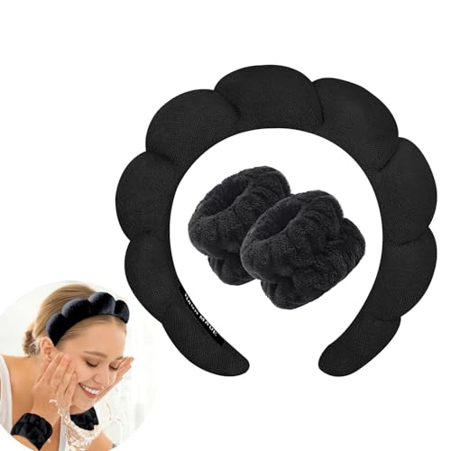 KELUBATU Spa Headband, Makeup and Facial Care Set, Face Sponge Headband, Fashionable and Practical for Makeup Removal, Skincare, and Beauty (Black)