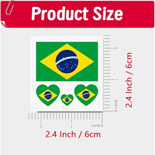 Brazil Flag Temporary Tattoos - 40 Pcs Waterproof Face Stickers