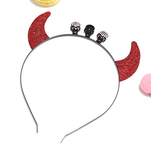 METOBAR Halloween Glitter Devil Horns Headband Sequin Hair Hoops Fancy Skull Rhinestone Headbands for Women Child Paryt Headwear Halloween Costume Accessory