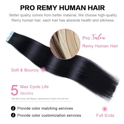 SUYYA Tape In Hair Extensions 20" Remy Human Hair Jet Black