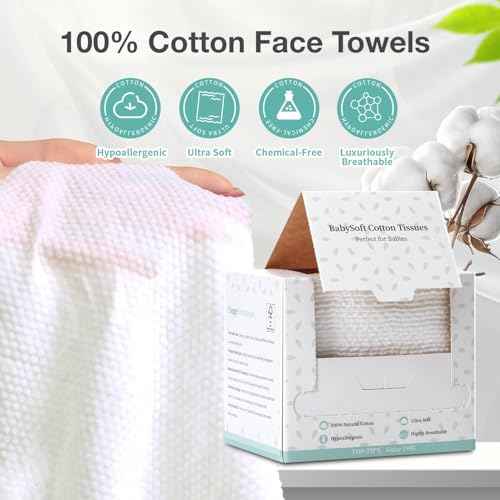 100% Pure Cotton Disposable Face Towel, Soft & Skin Friendly Face Towelettes Disposable for Sensitive Skin, Lint- free Makeup Remover Dry Wipes, Thick Facial Towels Disposable