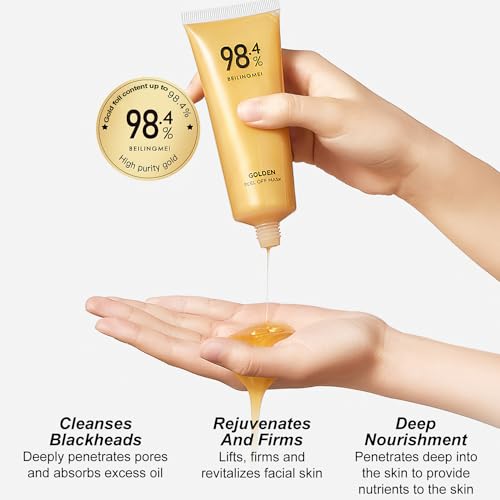 Omaky Gold Foil Peel-Off Mask, Peel-Off Anti-Wrinkle Face Mask, 98.4% Beilingmei Gold Face Mask, 24k Gold Face Mask, Gold Foil Tear-Off Mask for Skin Moisturizing and Deeply Cleans (2PCS)