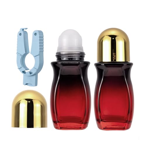 Kesell 50ml Glass Roller Bottles, Set of 2, Gold Lid