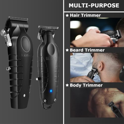 KEMEI Cordless & Corded Hair Clippers for Men, Professional Beard & Hair Trimmers, USB Rechargeable, Model KM-PG2299 & KM-2296