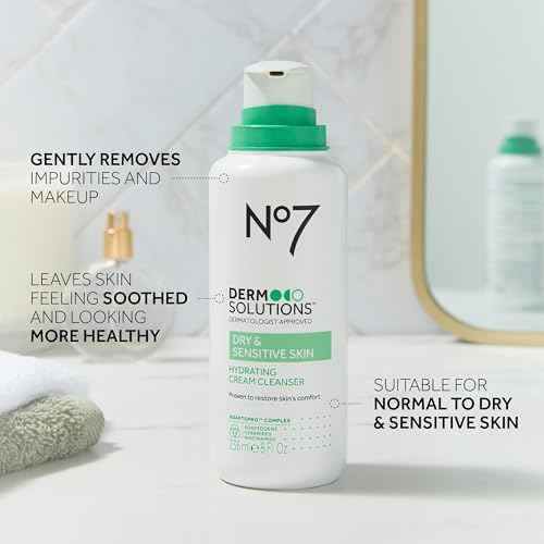 No7 Derm Solutions Hydrating Facial Cleanser - Gentle Cream Face Wash Formulated with Ceramides, Niacinamide & Adaptogens to Help Maintain Skin's Moisture Barrier - For Dry & Sensitive Skin (8 Fl Oz)